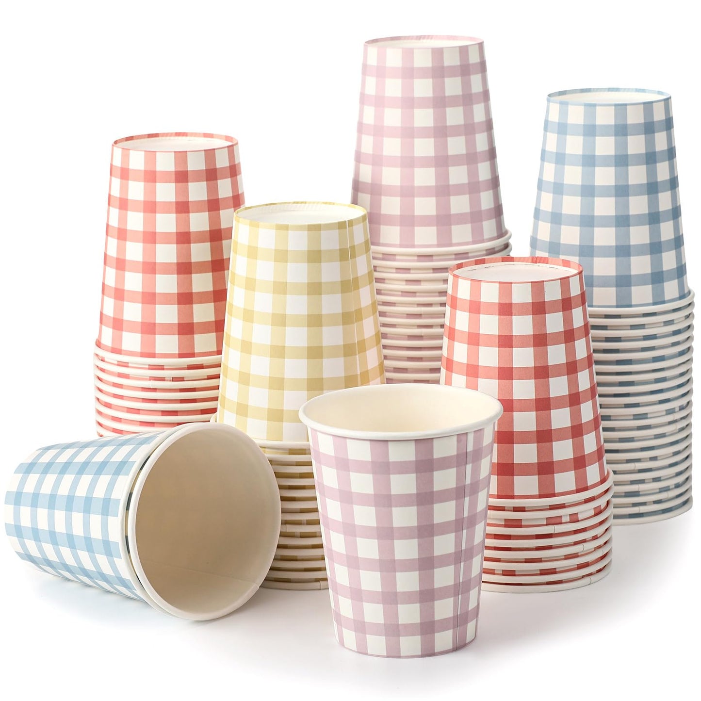Gingham Disposable Paper Cups 9oz – 100‑Pack, 4 Colors