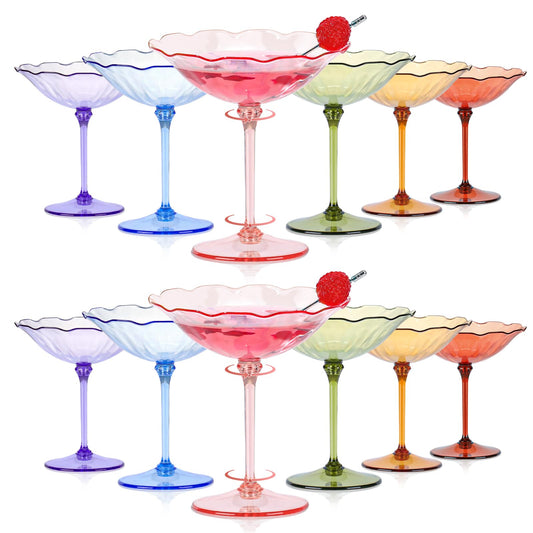 Colorful Plastic Martini Glasses 12‑Pack – 7oz Flower Coupe Style
