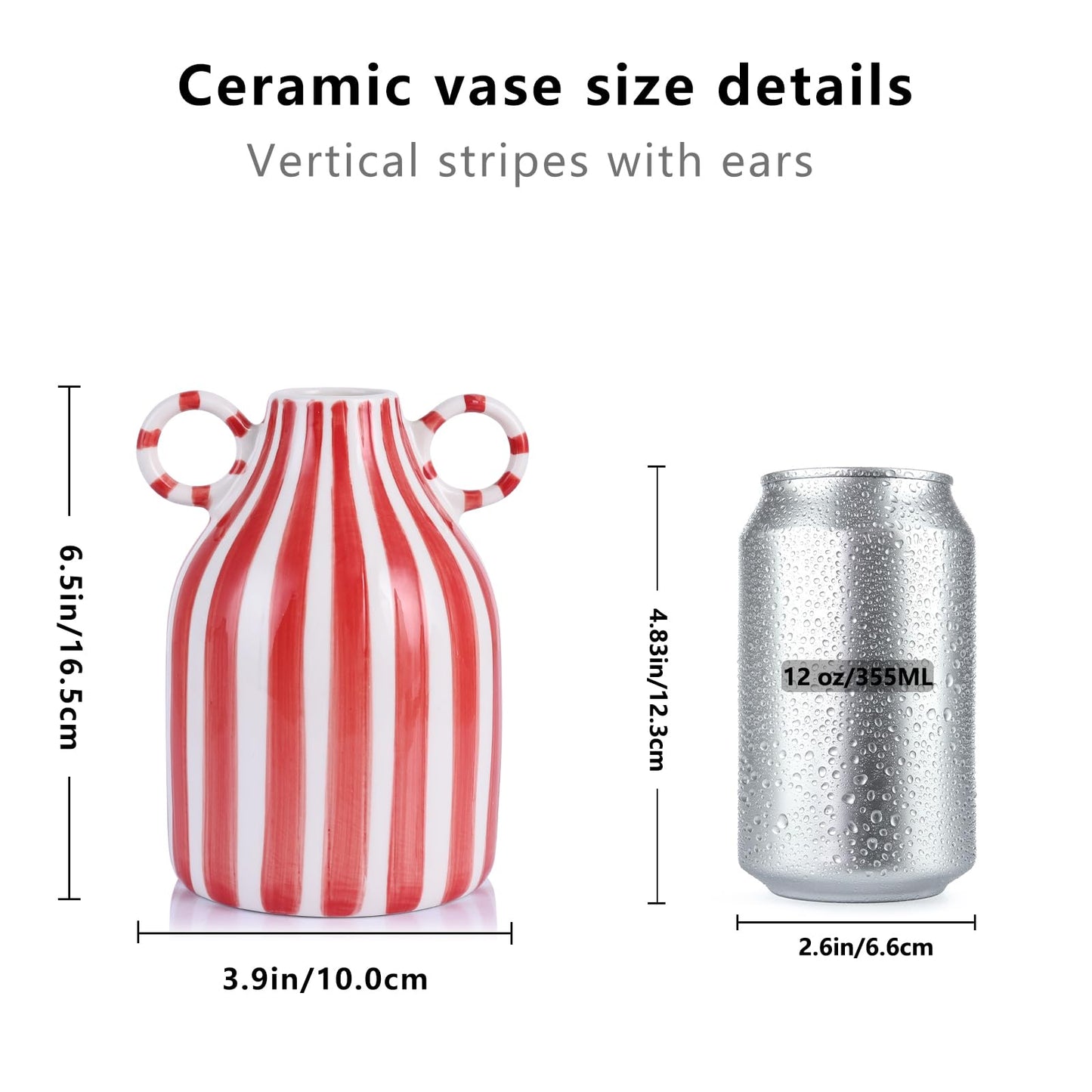Red & White Ceramic Vase – Mid‑Century Modern Striped Design