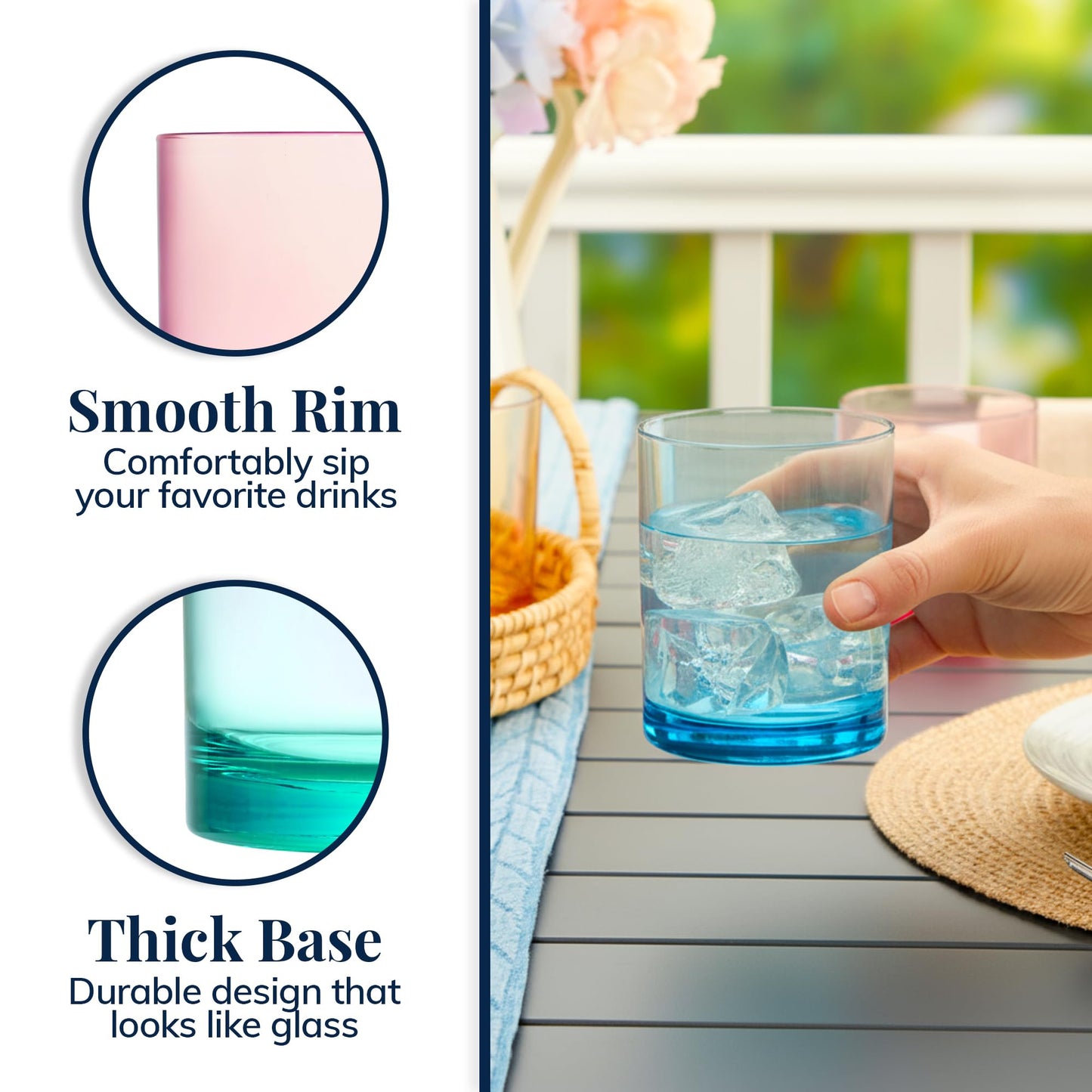Reusable Plastic Drinking Glasses – 12oz Assorted Colors, Set of 6