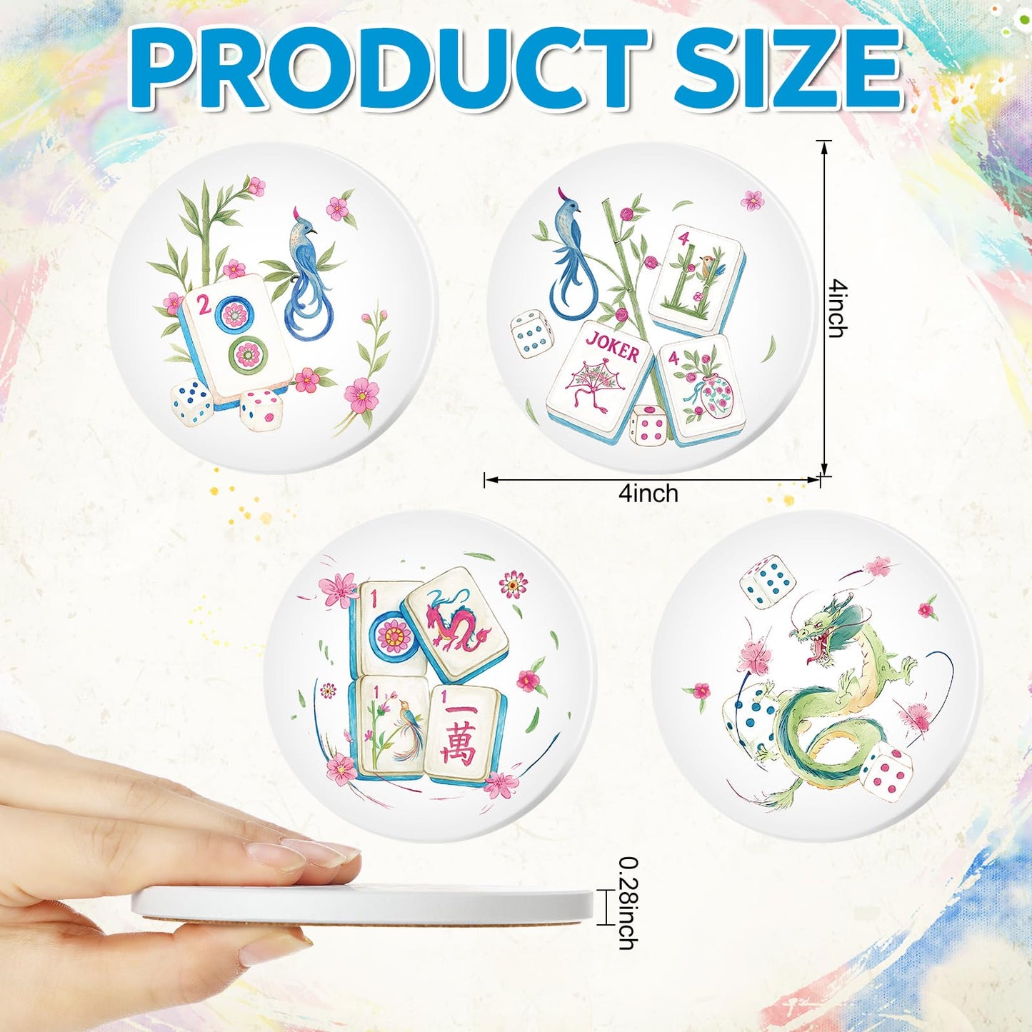 4 Pcs Mahjong Coasters with Holder Ceramic Drink Coasters: Amazon