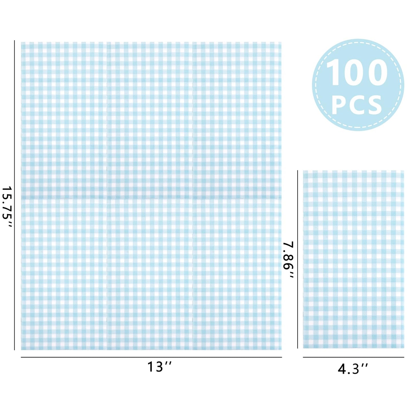 Baby Blue Checkered Napkins 150‑Pack – 3‑Ply Gingham Disposable