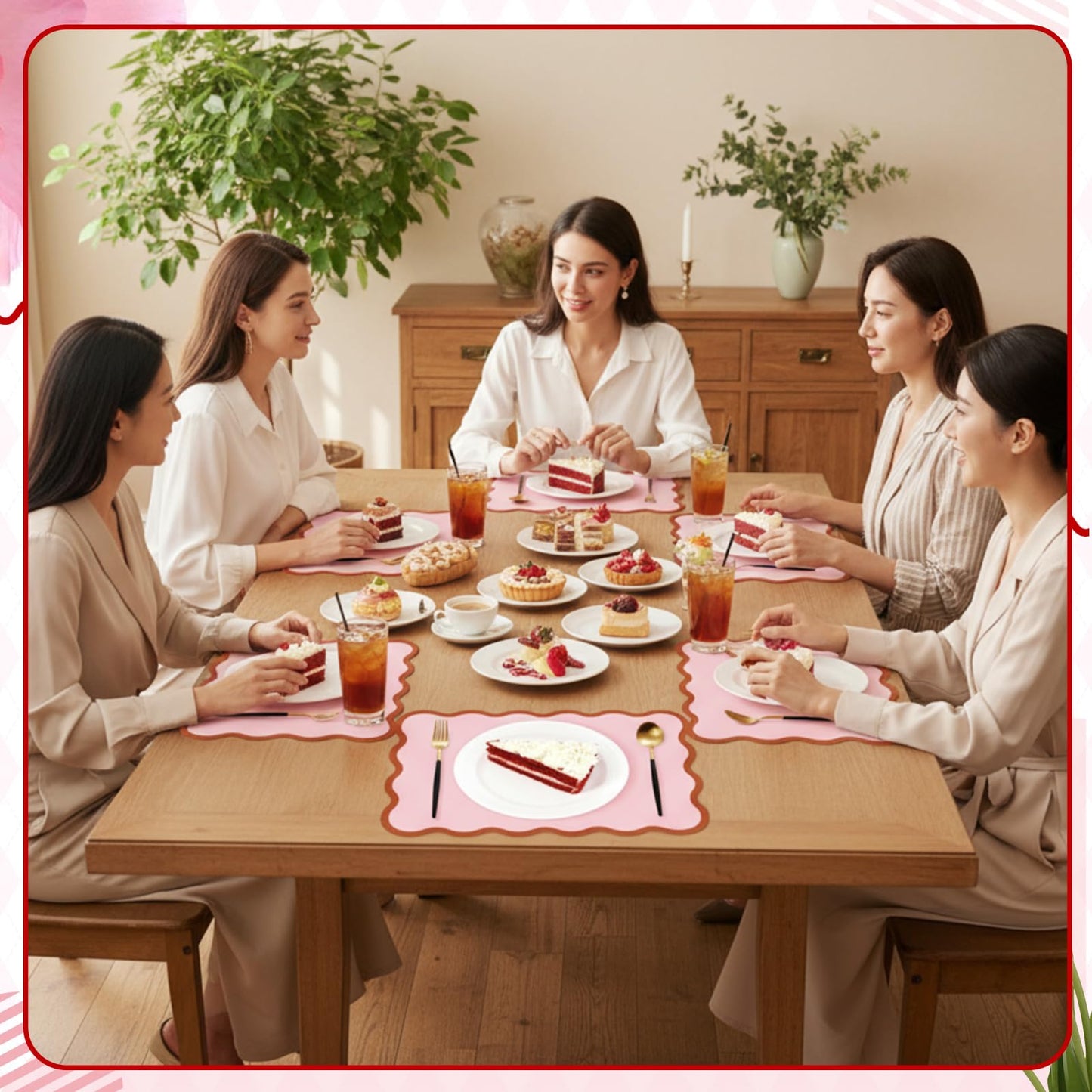 Pink Scalloped Paper Placemats – 60‑Pack Waterproof 10x14"