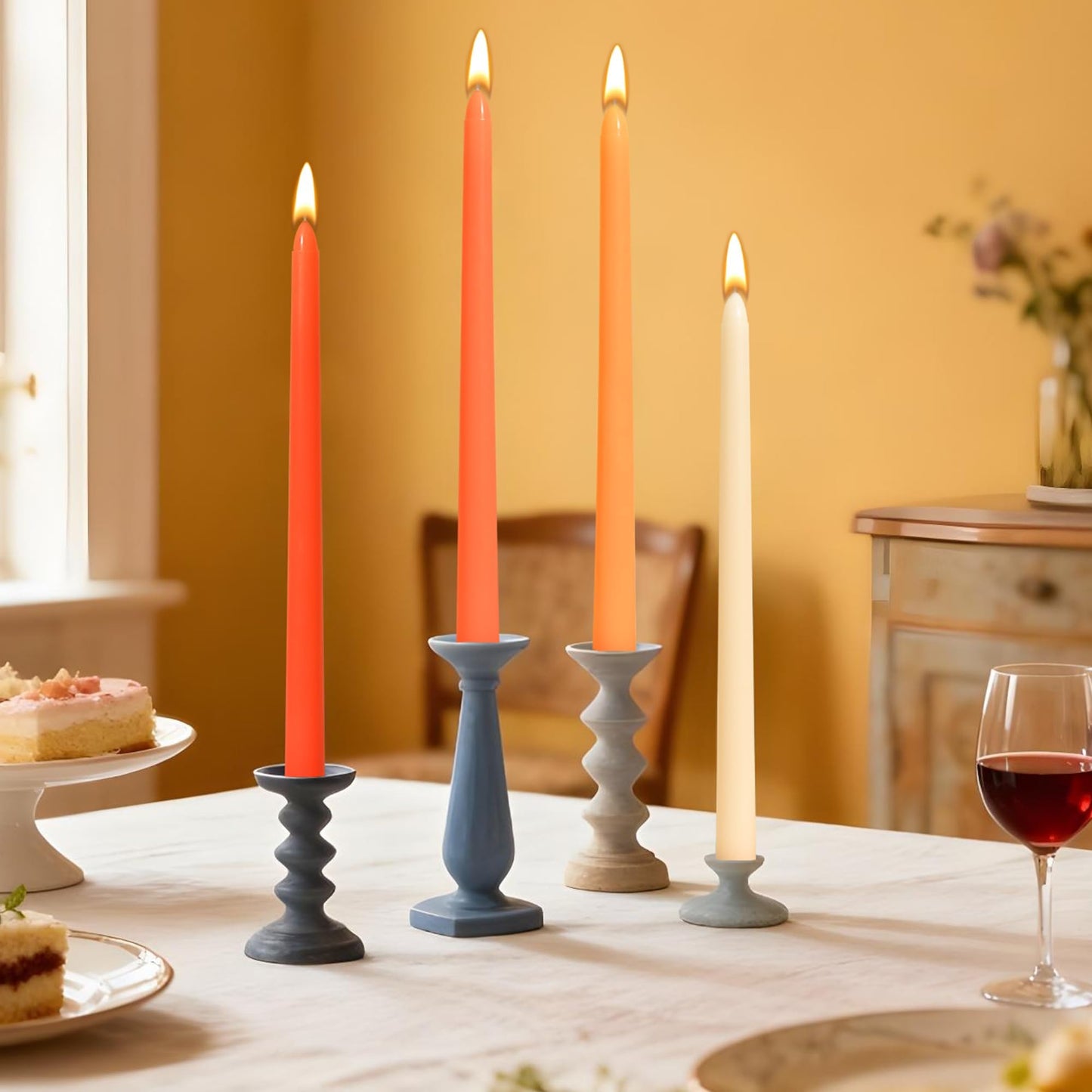 Orange Taper Candles 12" – 4‑Pack Unscented, Smokeless