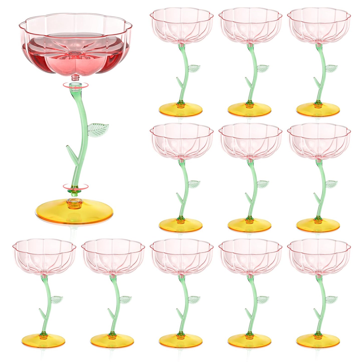 Pink Ribbed Coupe Glasses Set of 12 | Disposable Cocktail & Champagne Glasses