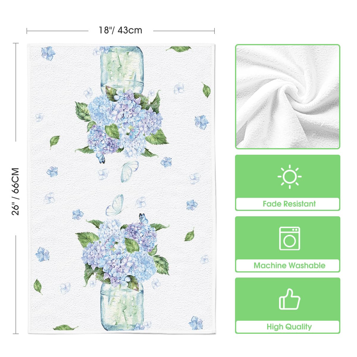 Blue Hydrangea Kitchen Towels Dish Towels, Set of 4