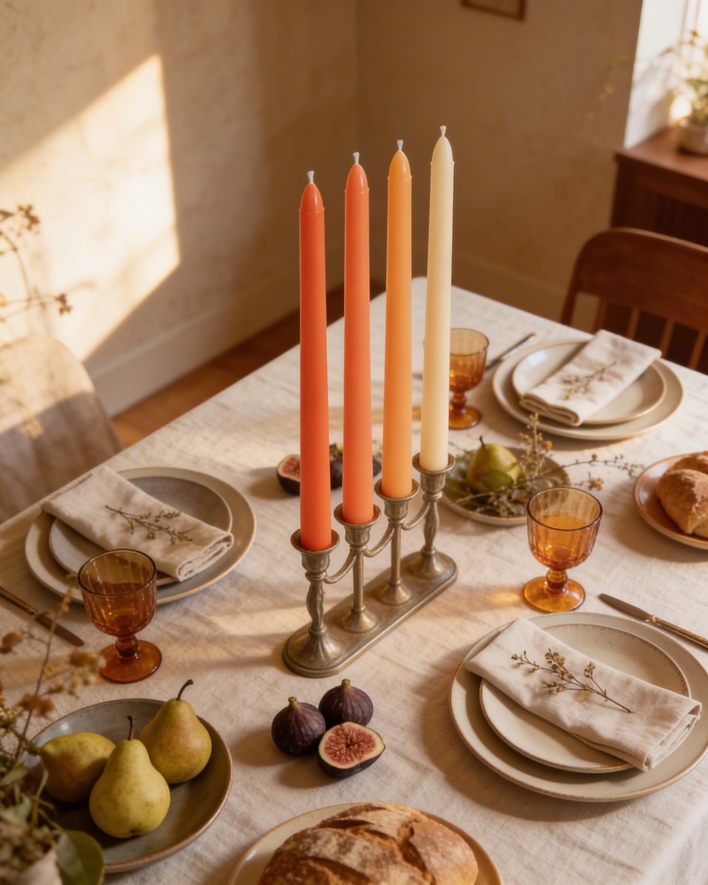 Orange Taper Candles 12" – 4‑Pack Unscented, Smokeless