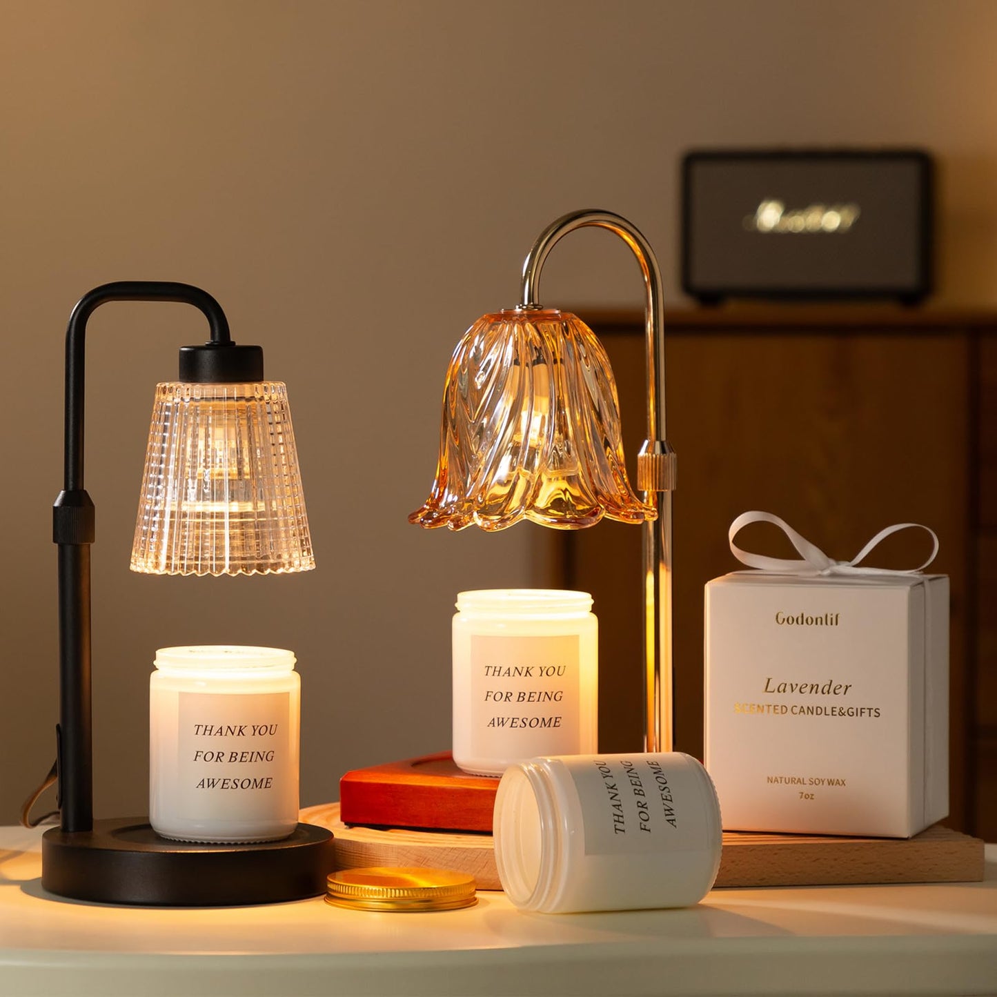 GODONLIF Candle Warmer Lamp with Cycle Timer,  Wax Melt Warmer for Jar Candles with 2 Bulbs