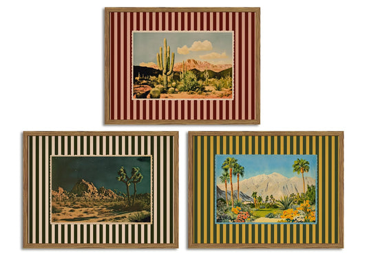 Vintage Western Landscape Wall Art Set of 3 – Desert Cactus Prints 12x16"