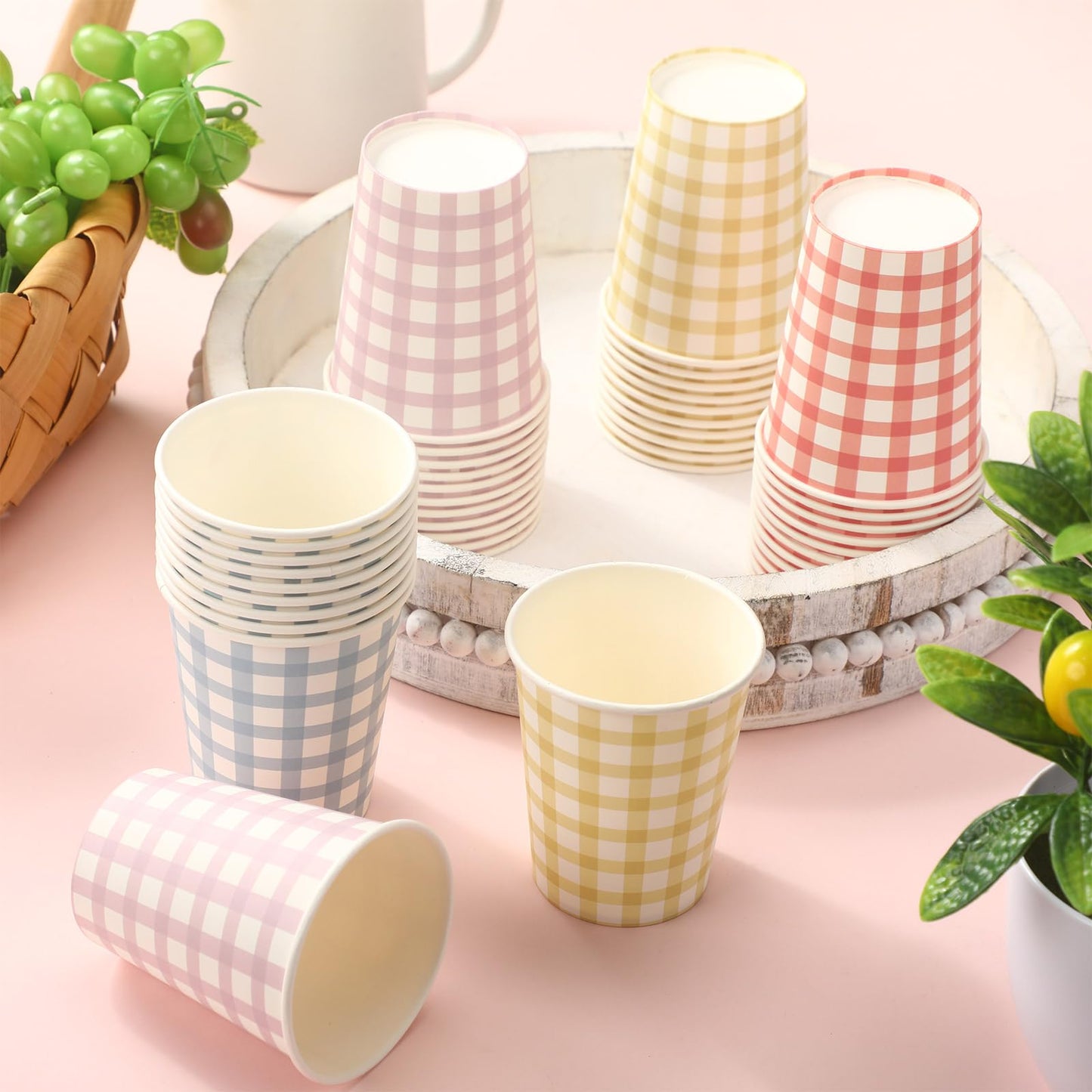 Gingham Disposable Paper Cups 9oz – 100‑Pack, 4 Colors
