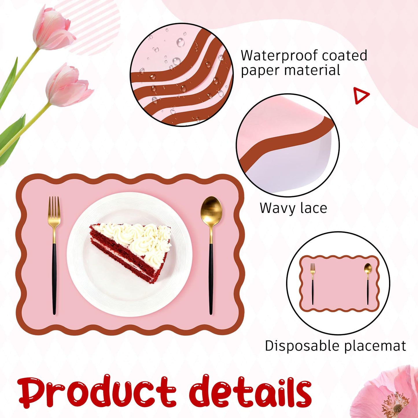Pink Scalloped Paper Placemats – 60‑Pack Waterproof 10x14"