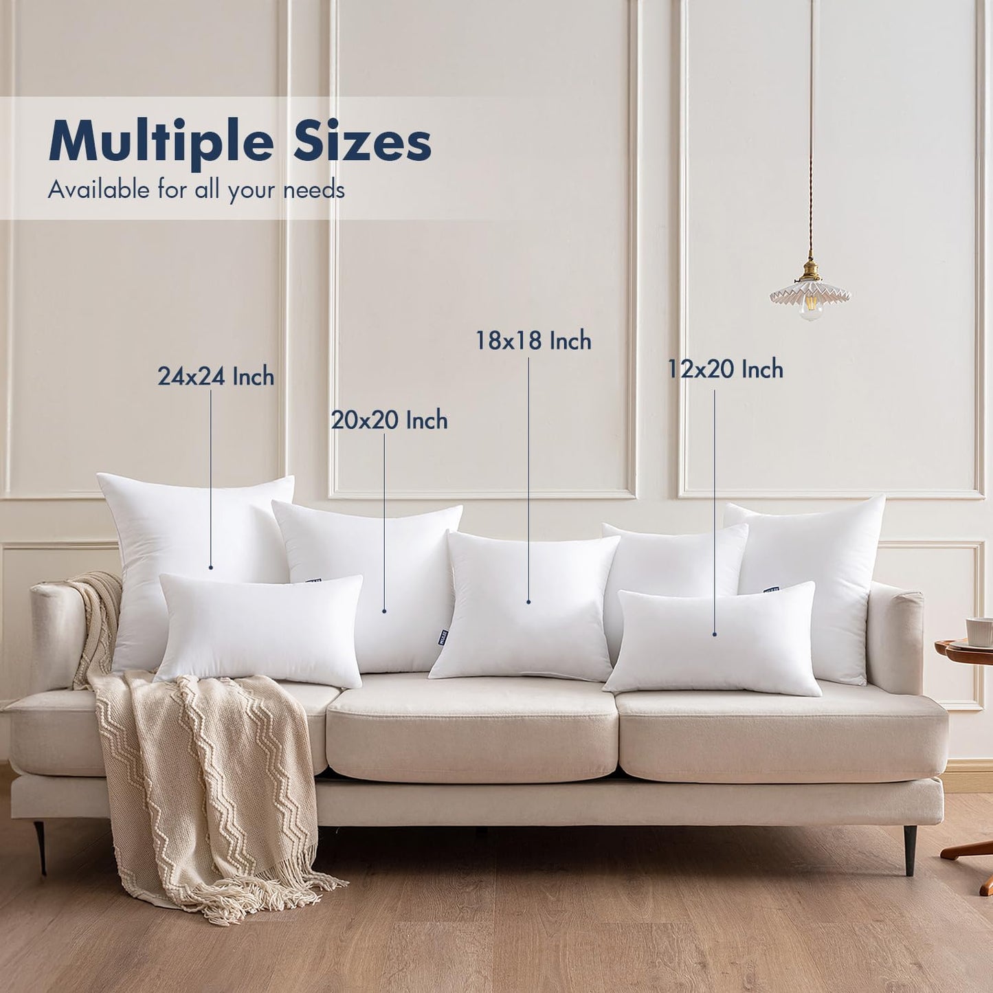 MIULEE Throw Pillows Inserts, Pack of 2 18x18 Inch 100% Virgin Fiber Filling Bed Couch Pillows