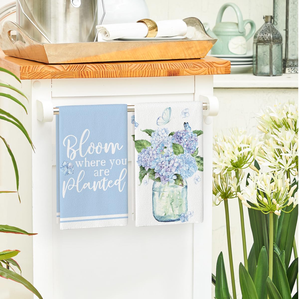 Blue Hydrangea Kitchen Towels Dish Towels, Set of 4
