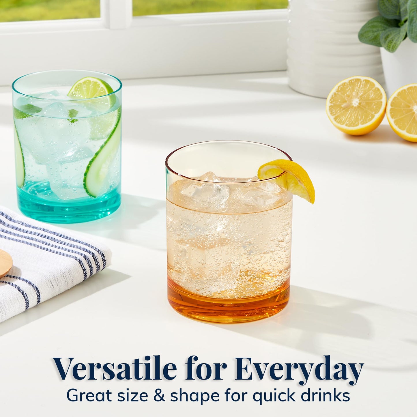 Reusable Plastic Drinking Glasses – 12oz Assorted Colors, Set of 6