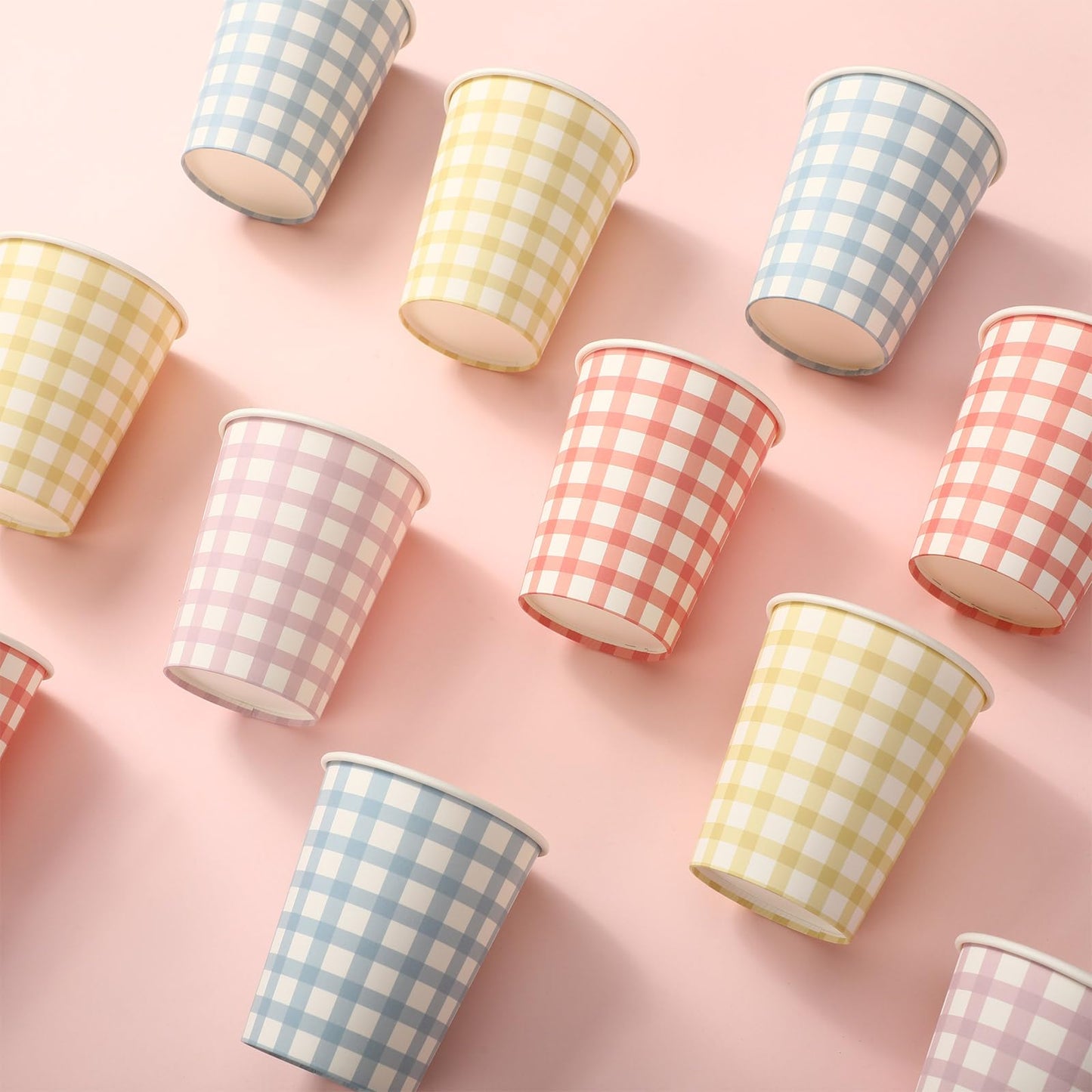 Gingham Disposable Paper Cups 9oz – 100‑Pack, 4 Colors