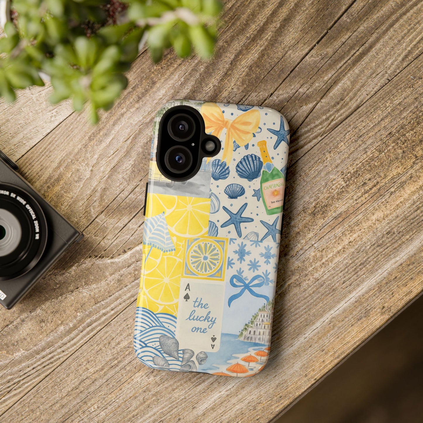 Coastal Collage Phone Case | Beach Shells, Starfish, Lemon, Scenic Travel | Italian Summer
