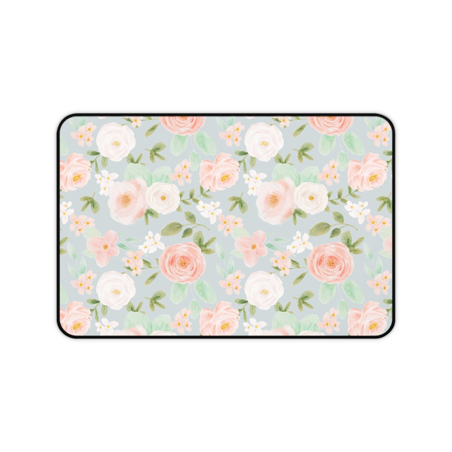 Floral Coquette Desk Mat — Pink & White Rosebud Mouse Pad