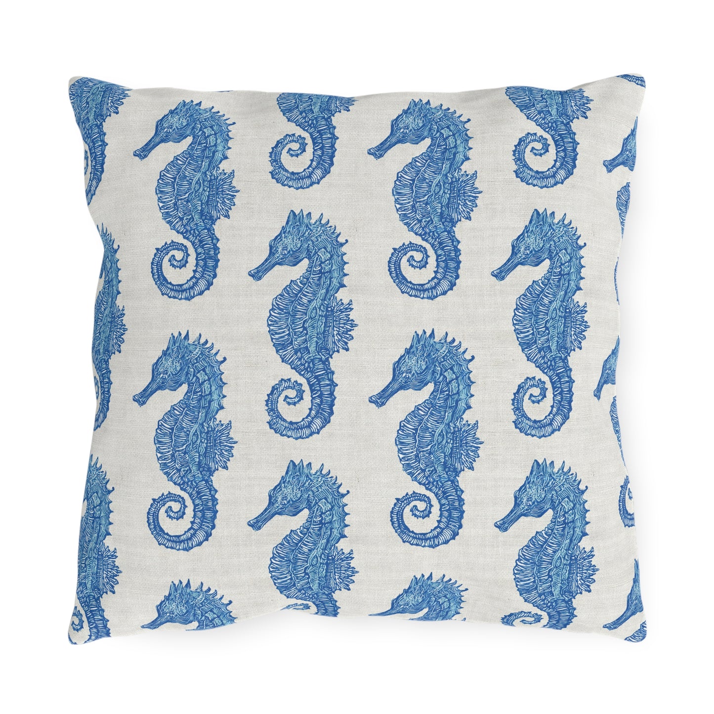 Nautical Seahorse Pattern Outdoor Pillows | Tropical Coastal Throw Pillow