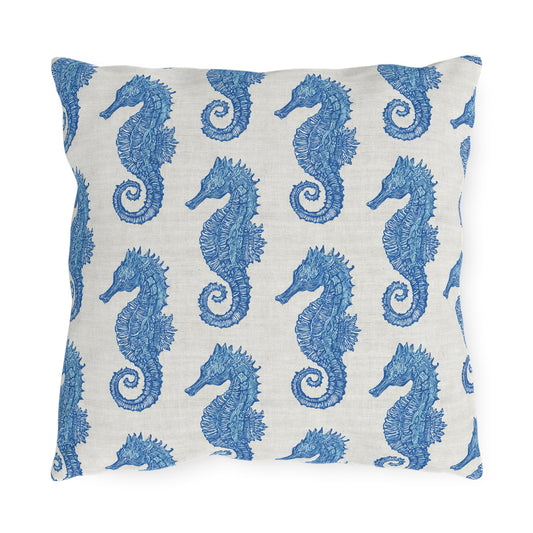 Nautical Seahorse Pattern Outdoor Pillows | Tropical Coastal Throw Pillow