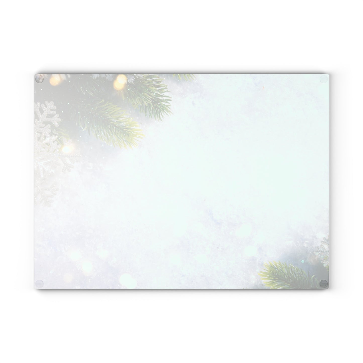 Holiday Pine Glass Cutting Board — Festive Evergreen & Snowflake Kitchen Board