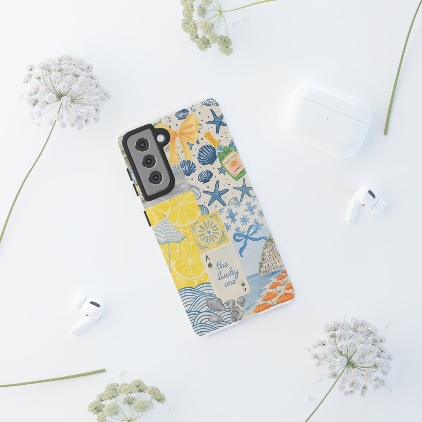 Coastal Collage Phone Case | Beach Shells, Starfish, Lemon, Scenic Travel | Italian Summer