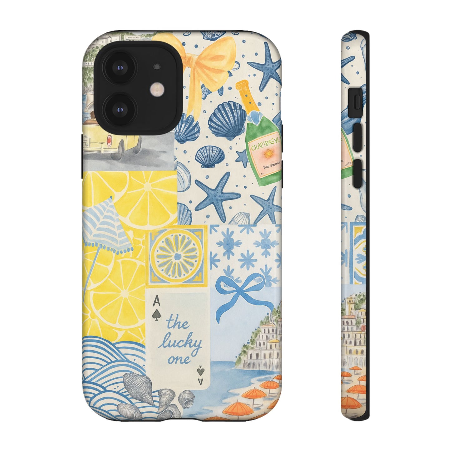 Coastal Collage Phone Case | Beach Shells, Starfish, Lemon, Scenic Travel | Italian Summer