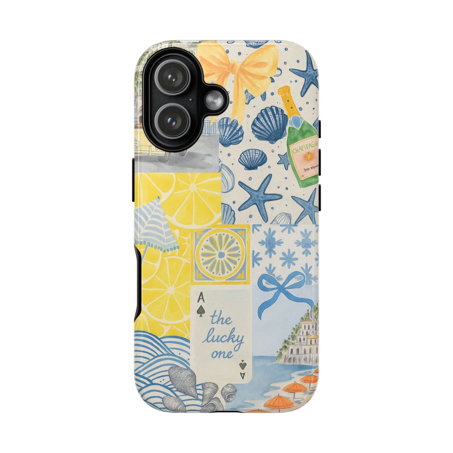 Coastal Collage Phone Case | Beach Shells, Starfish, Lemon, Scenic Travel | Italian Summer