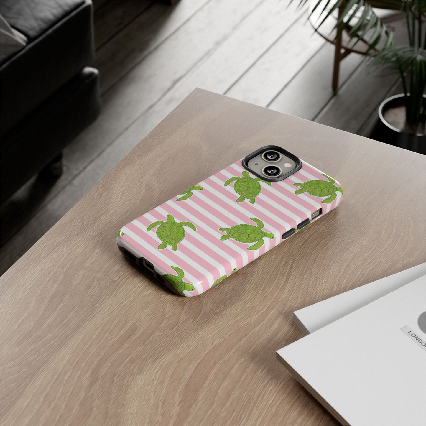 Green Sea Turtles Phone Case | Pink Stripes Tough Case | iPhone 17
