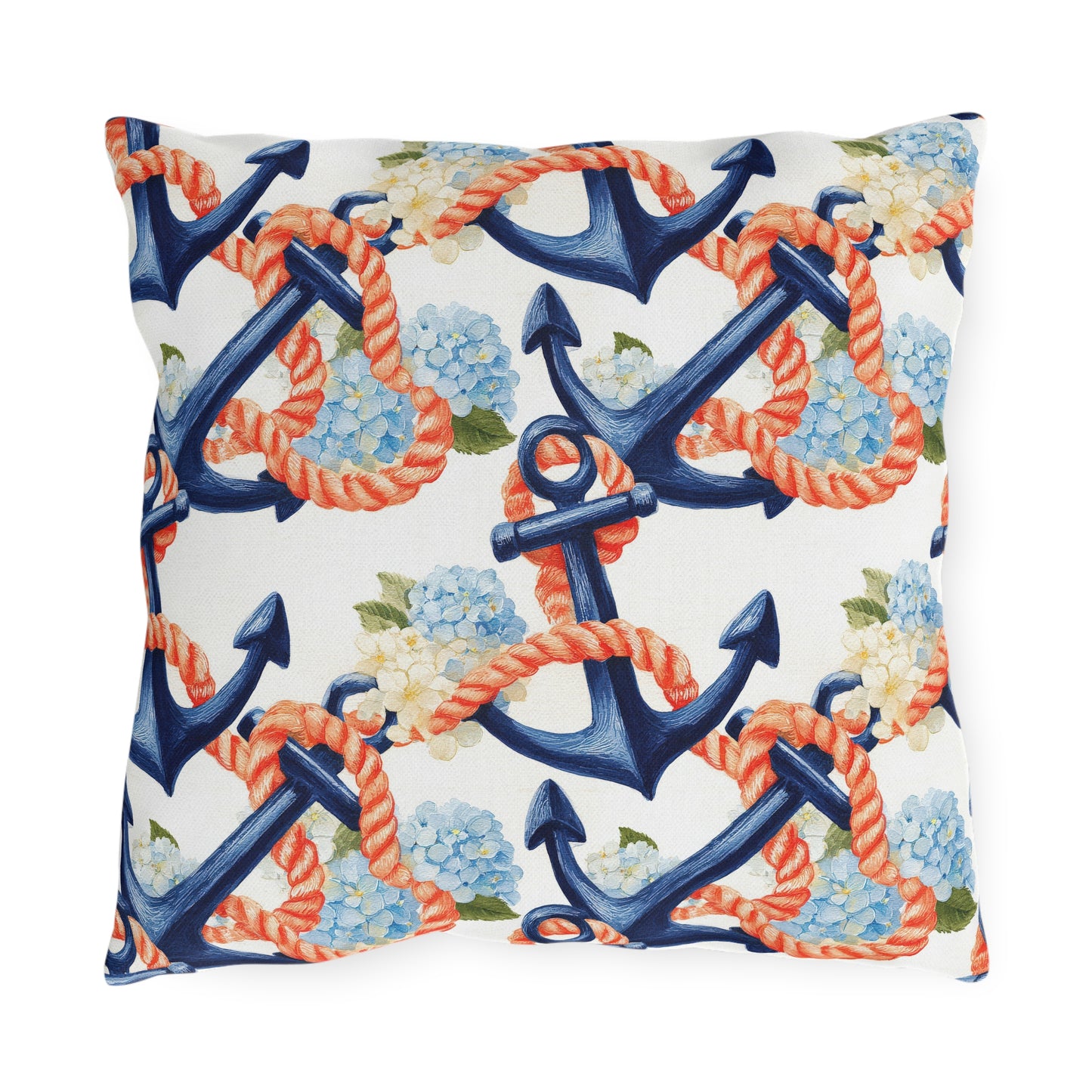 Nautical Anchor Floral Outdoor Pillows | Navy Red White