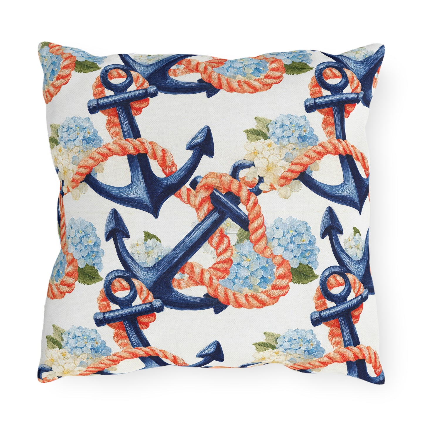 Nautical Anchor Floral Outdoor Pillows | Navy Red White