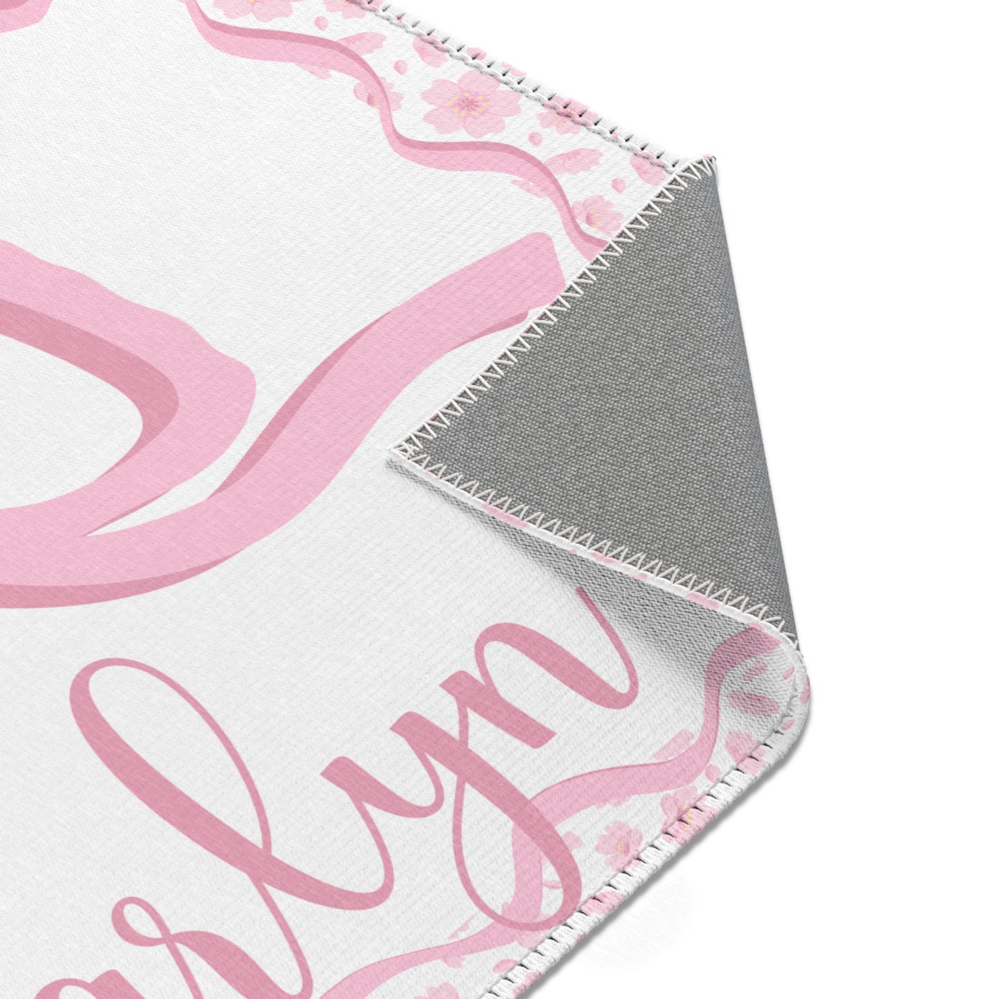 Personalized Pink Bow Area Rug — Custom Name Nursery Decor