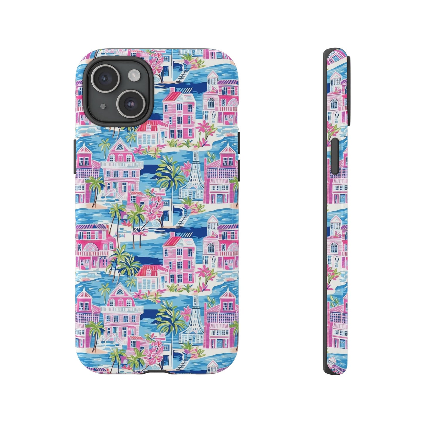 Pink Coastal Houses phone case | Tough Case | iPhone 17