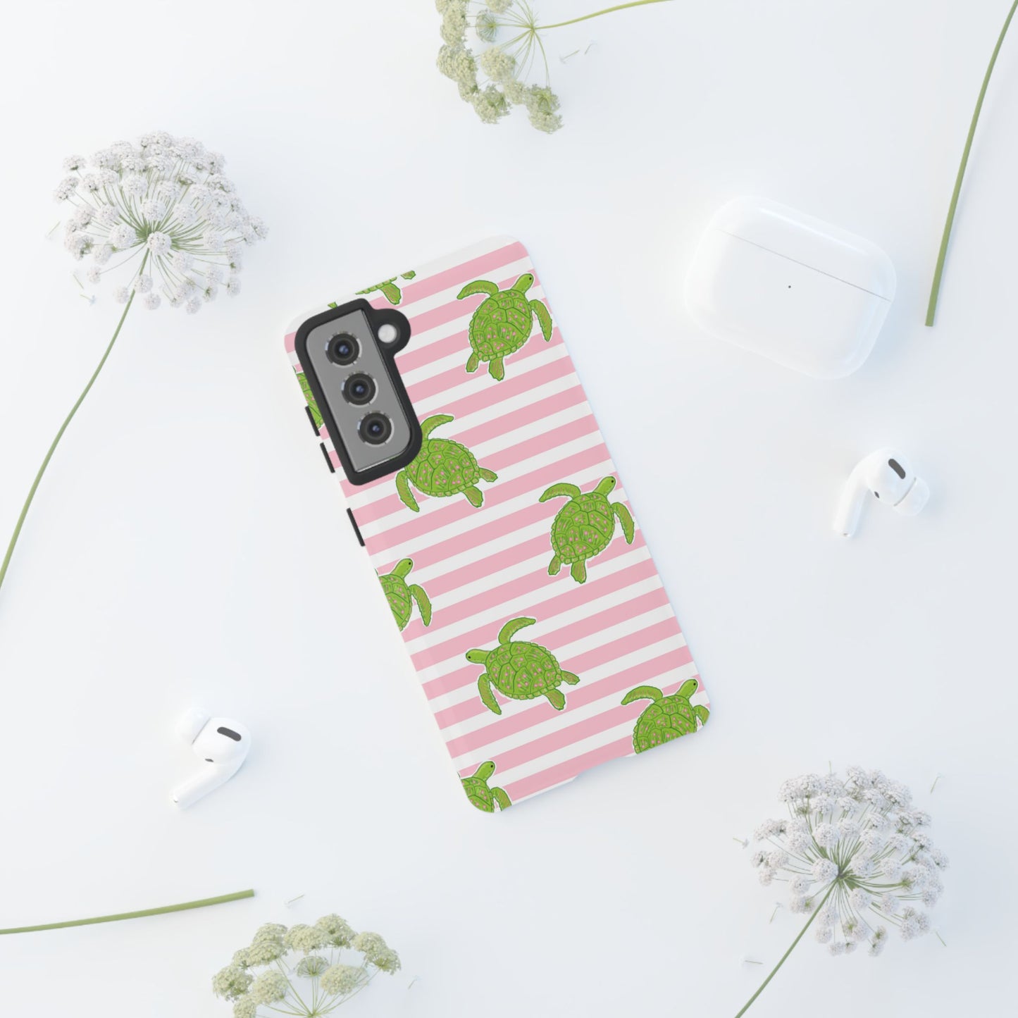 Green Sea Turtles Phone Case | Pink Stripes Tough Case | iPhone 17