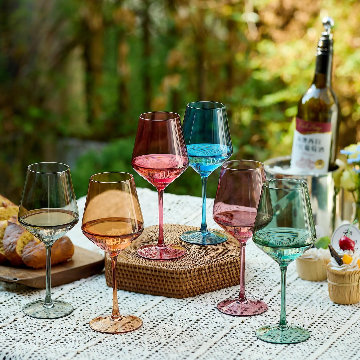 Imourari Stemmed Colored Wine Glasses, 13.5oz Set of 6