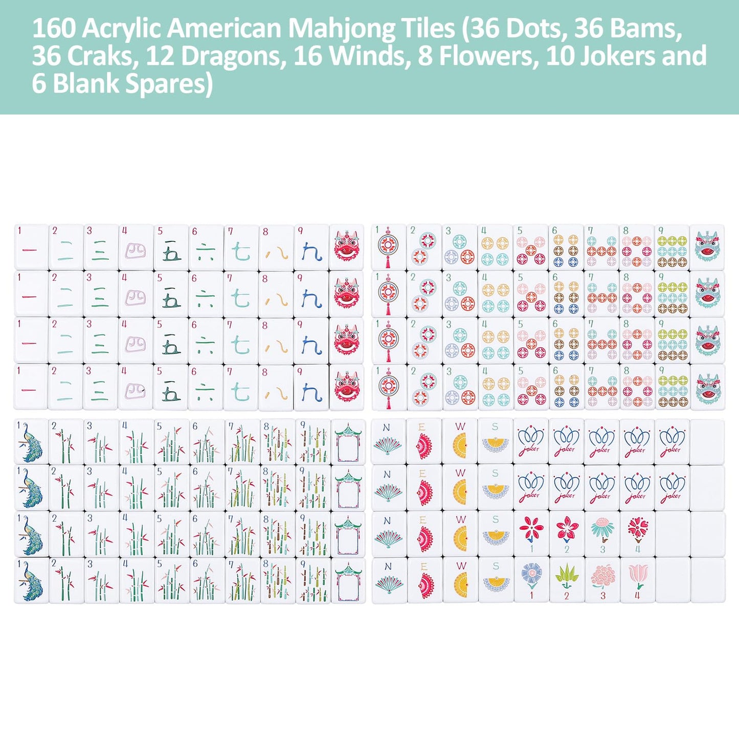 My Mahjong Trove 160 Acrylic 4 Layer Engraved American Mahjong Tiles Set: Amazon