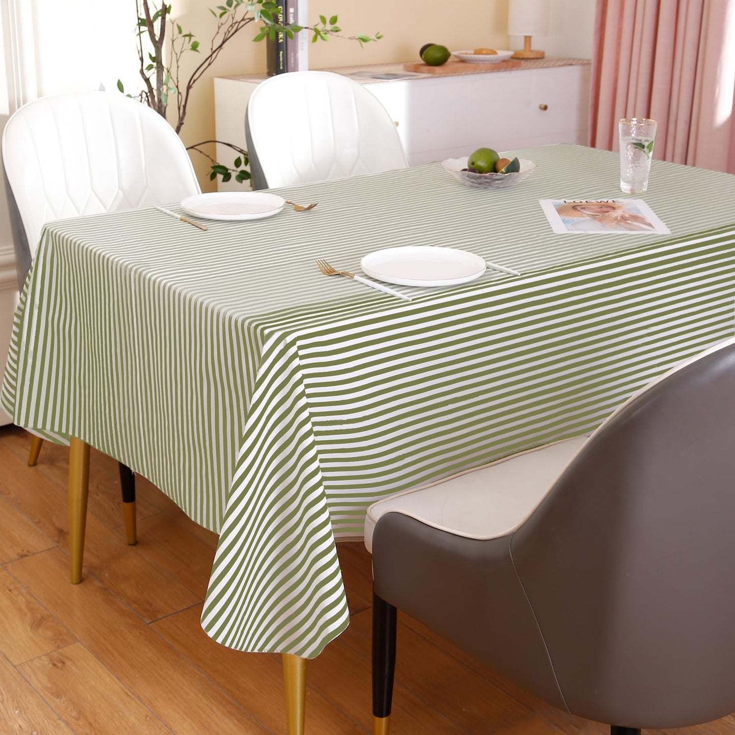 Heavy‑Duty Vinyl Tablecloth 54x54 – Stripe, Flannel‑Backed & Waterproof