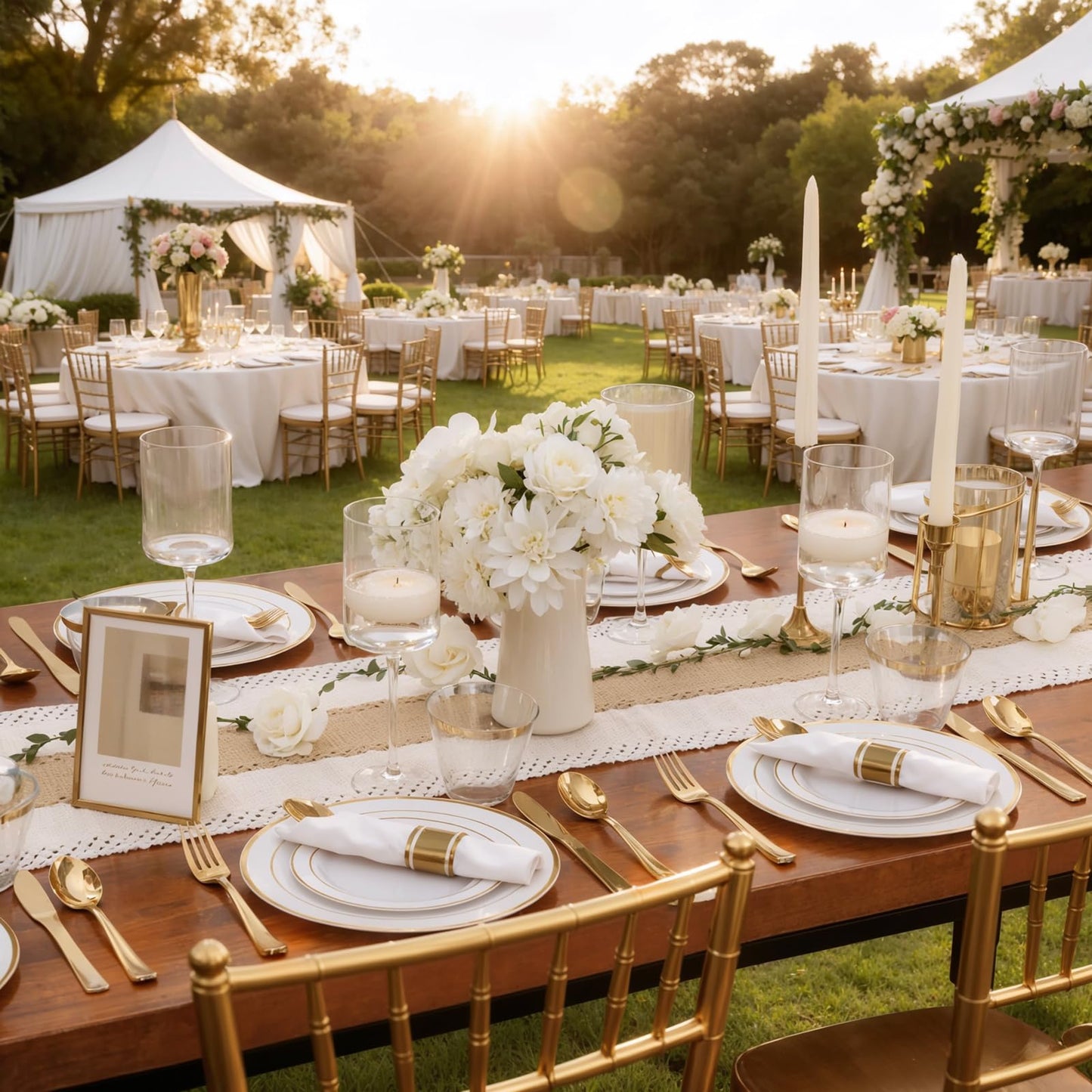 Gold Disposable Dinnerware Set for 50 Guests | Elegant Party Plates & Cutlery