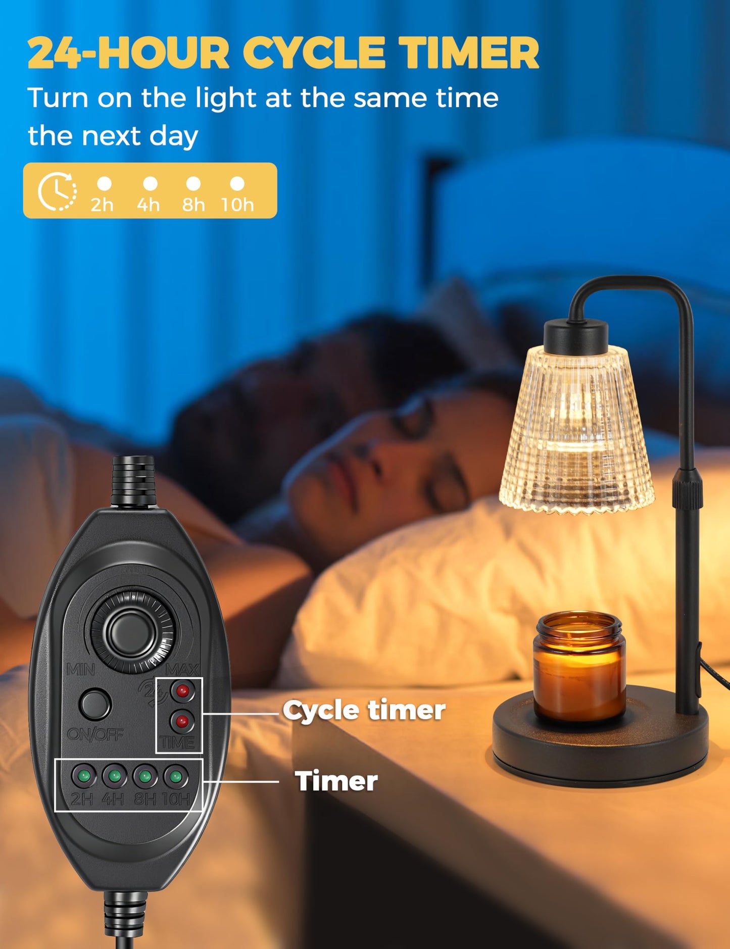 GODONLIF Candle Warmer Lamp with Cycle Timer,  Wax Melt Warmer for Jar Candles with 2 Bulbs