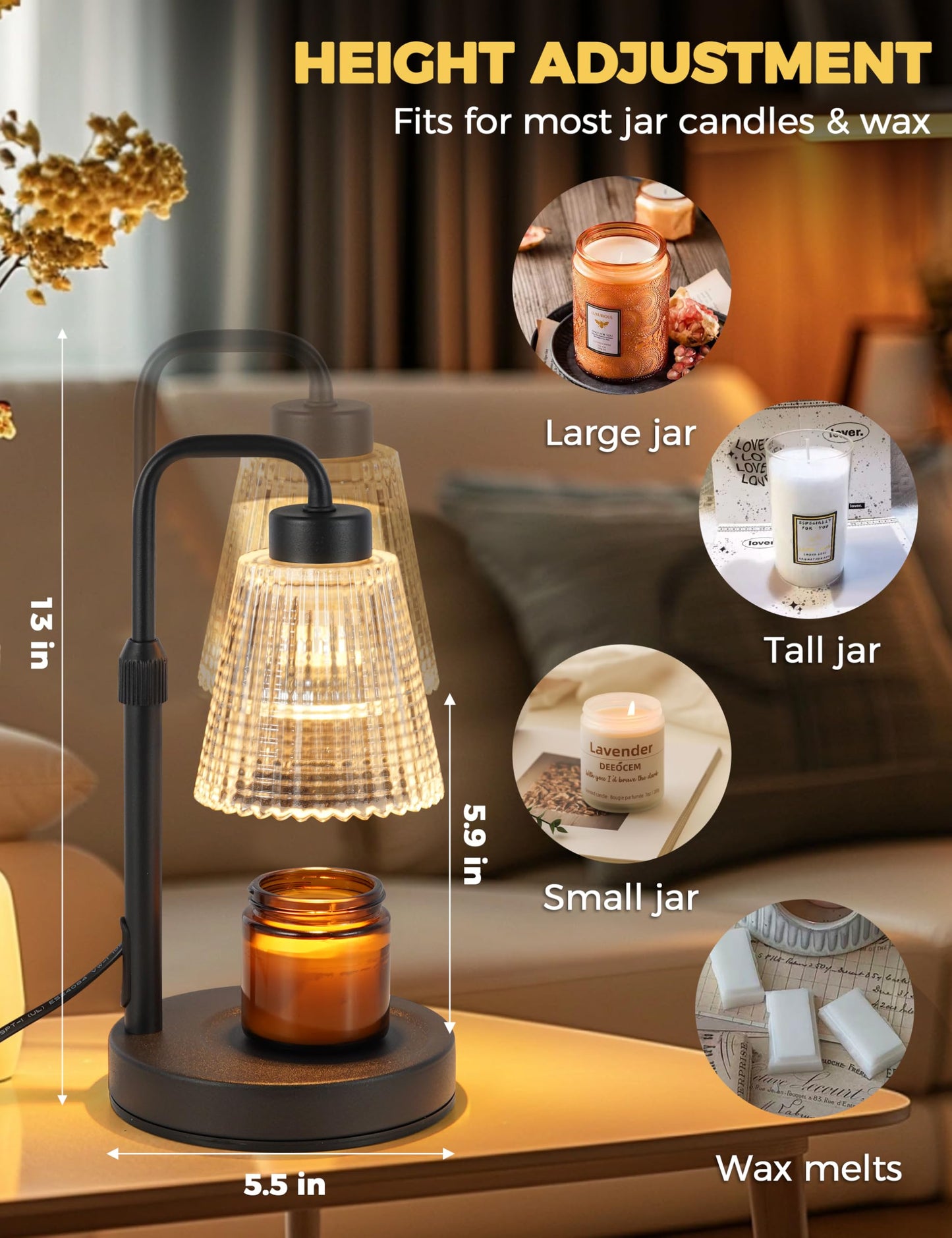 GODONLIF Candle Warmer Lamp with Cycle Timer,  Wax Melt Warmer for Jar Candles with 2 Bulbs