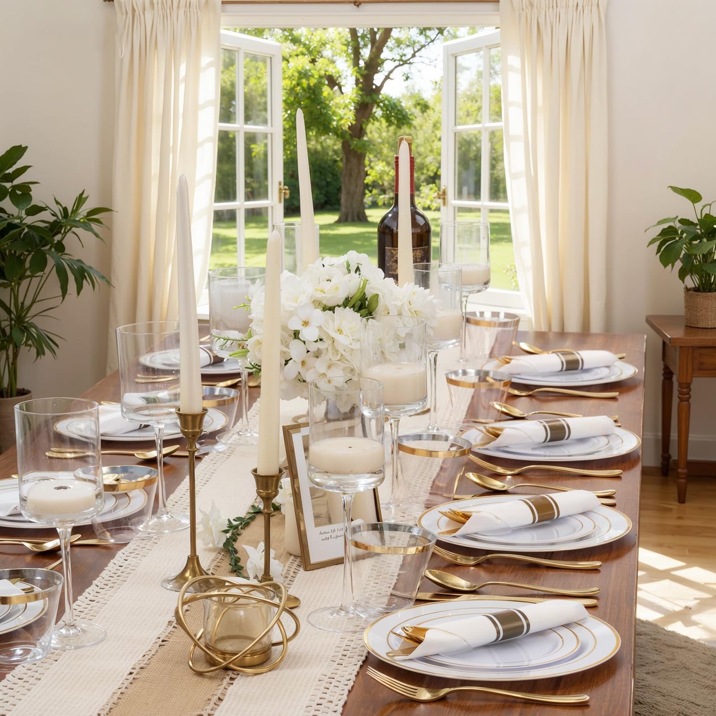 Gold Disposable Dinnerware Set for 50 Guests | Elegant Party Plates & Cutlery