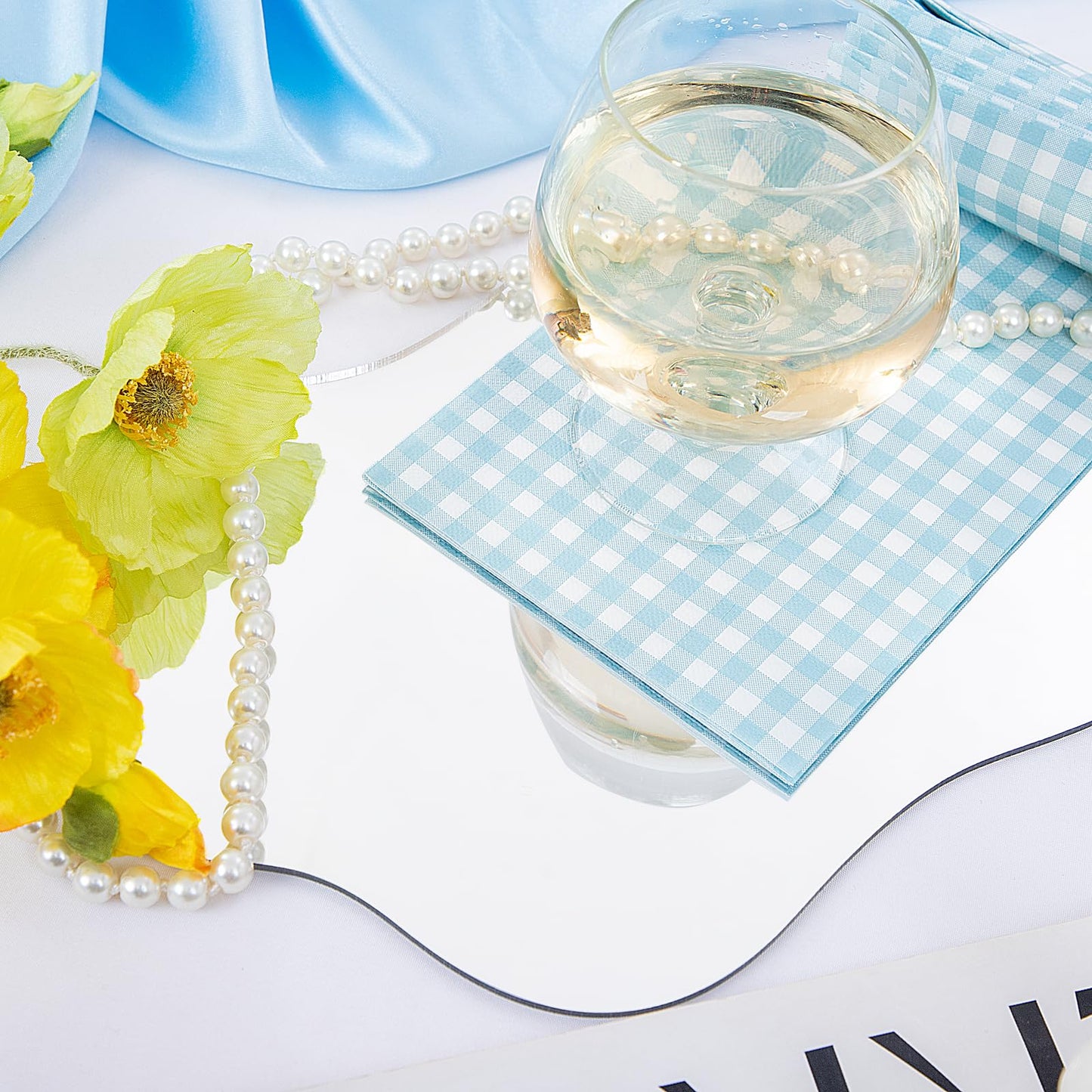 Baby Blue Checkered Napkins 150‑Pack – 3‑Ply Gingham Disposable