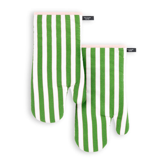 kate spade Botanical Stripe Oven Mitts – Green/Pink 2‑Pack