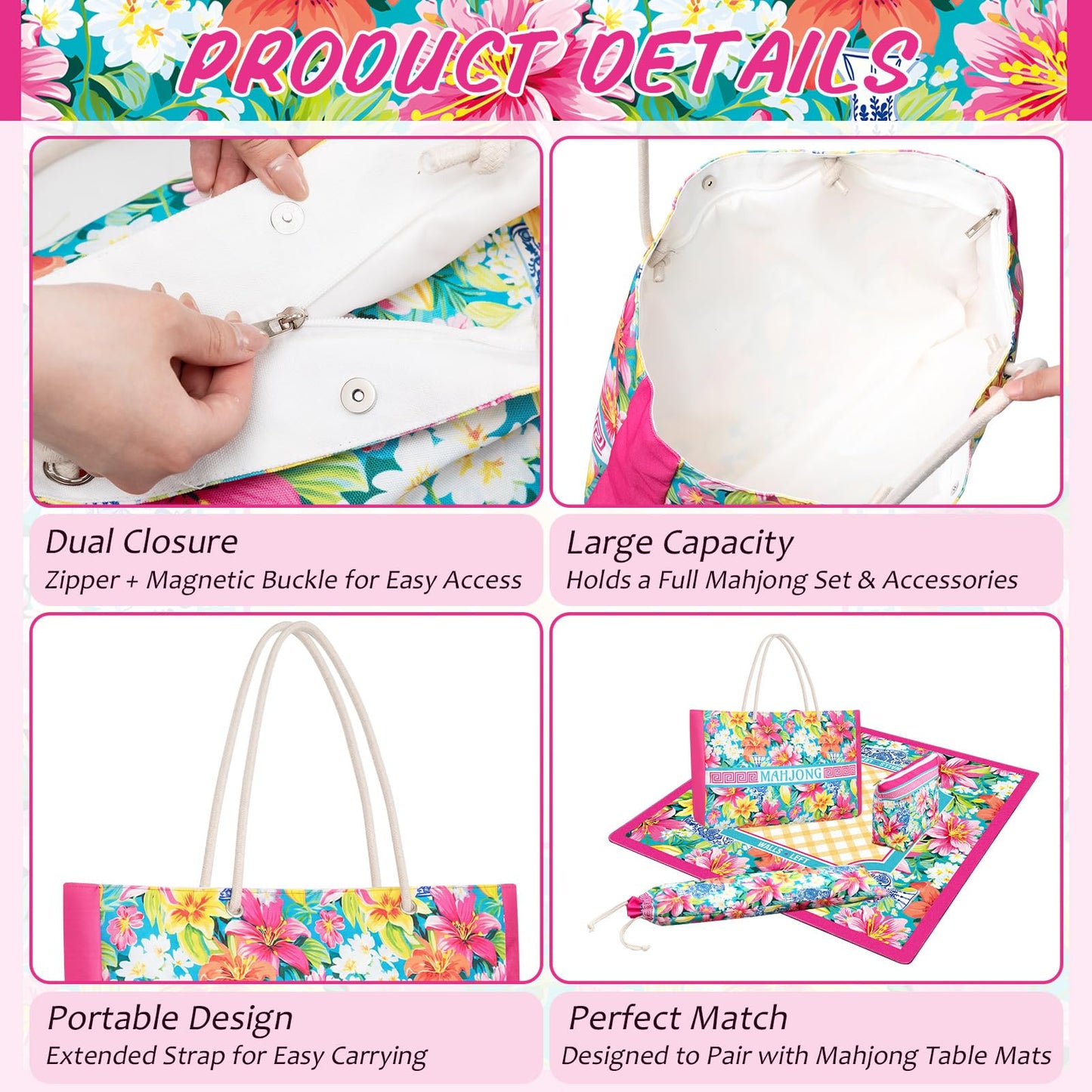Soulchen 3 Pcs Mahjong Bag Set FLORAL: Amazon