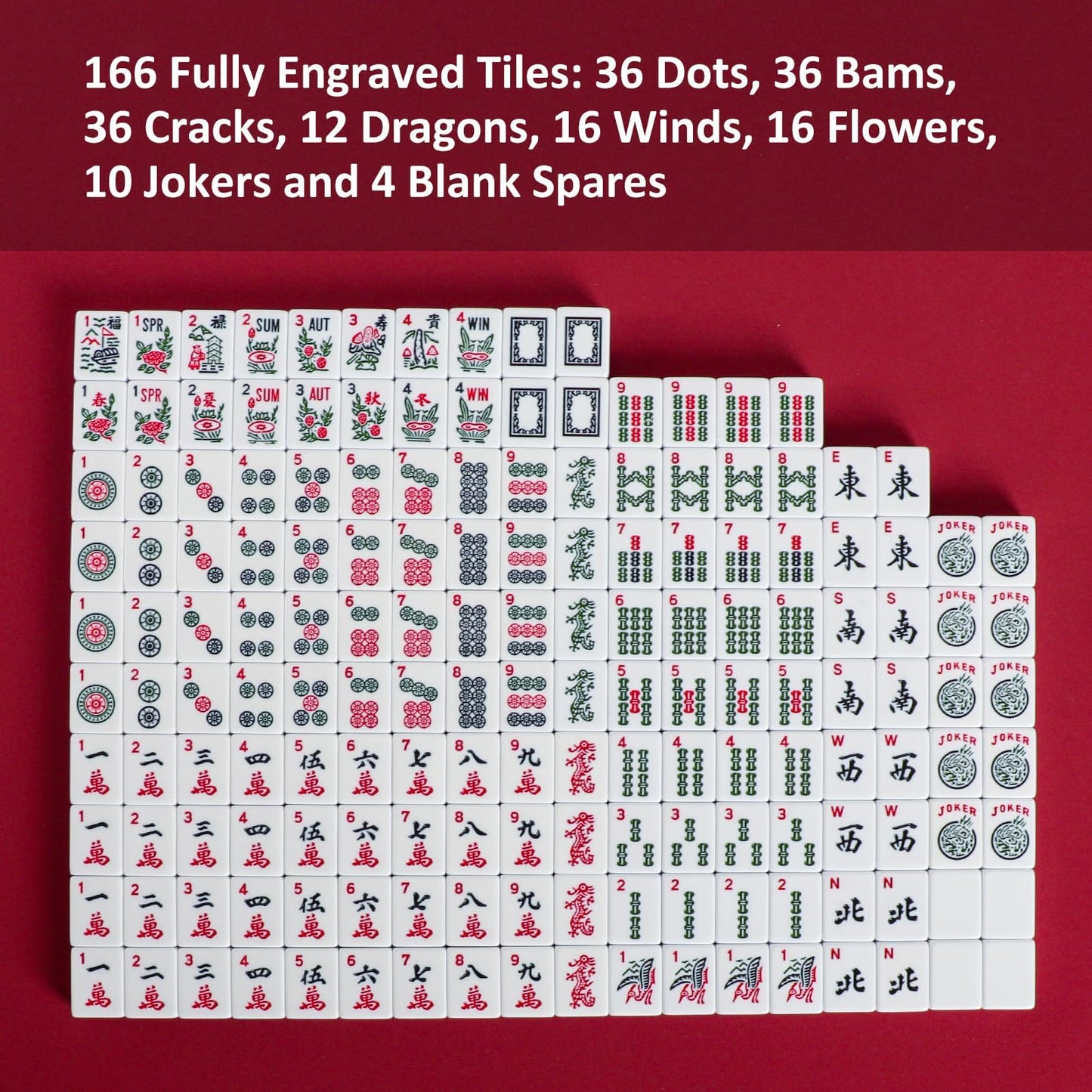 Jongyance American Mahjong Set with Blue Carrying Bag, 166 White Tiles, 4 All-in-One Rack/Pushers, Mahjong Tiles Set (Ma Jong, Mah-Jongg, Majiang)