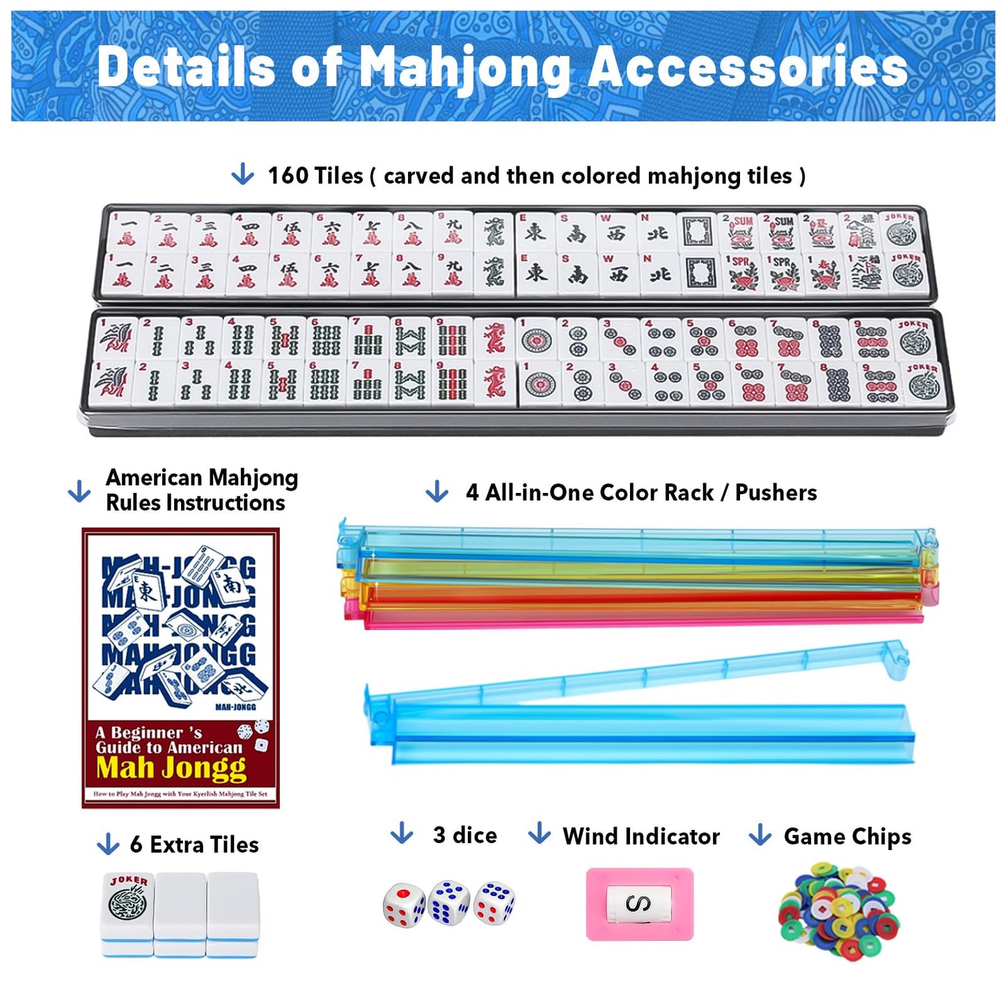 Kyerlish American Mahjong Tile Set with Blue Printed Carrying Bag: Amazon