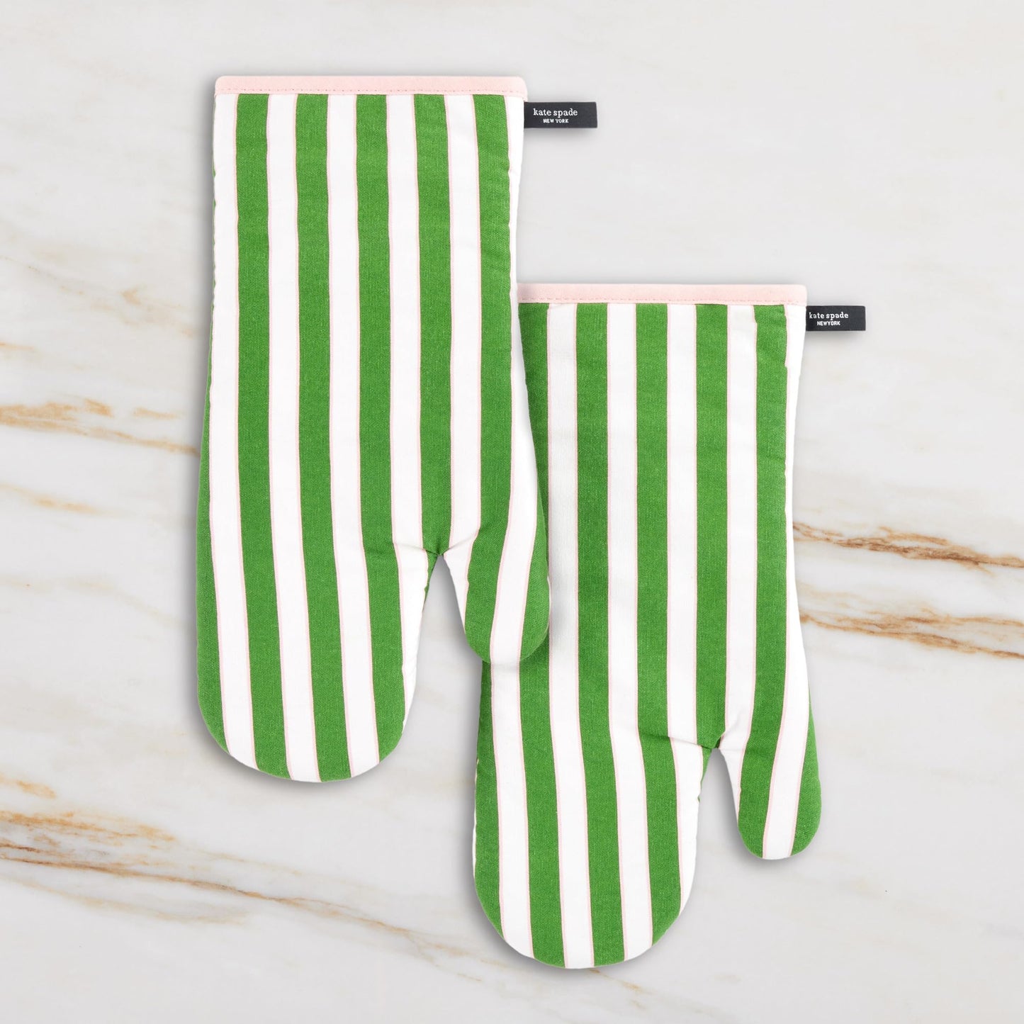 kate spade Botanical Stripe Oven Mitts – Green/Pink 2‑Pack