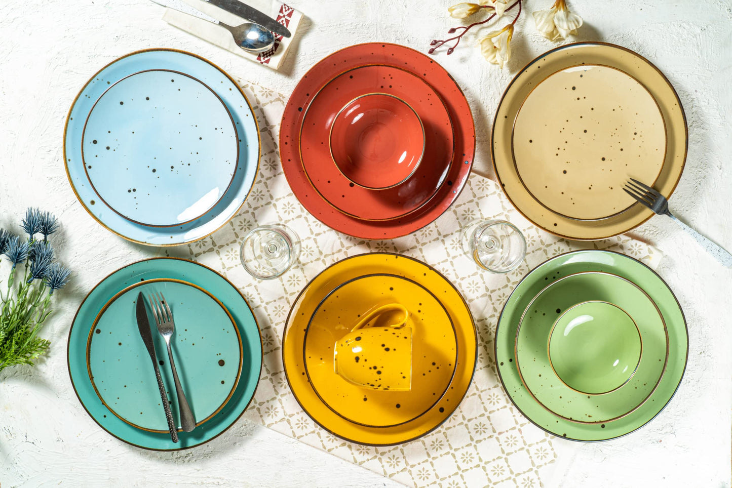 Esfour Ceramics Dessert Bowls Set of 6 – 13.5oz Assorted Colors