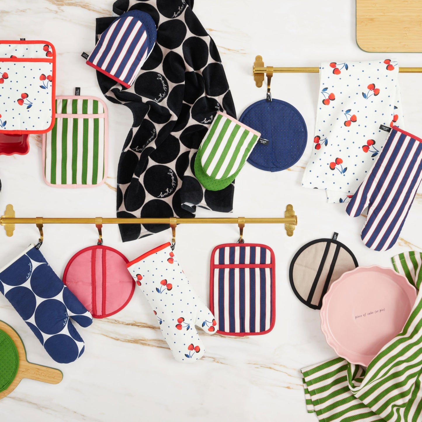 kate spade Botanical Stripe Oven Mitts – Green/Pink 2‑Pack
