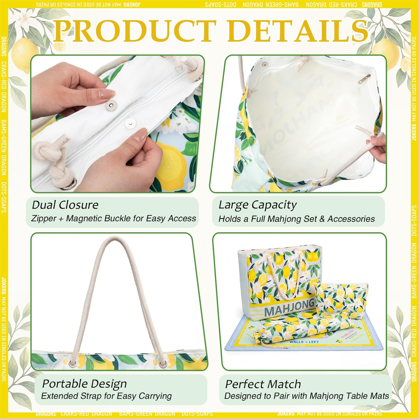 Soulchen 3 Pcs Mahjong Bag Set LEMONS: Amazon