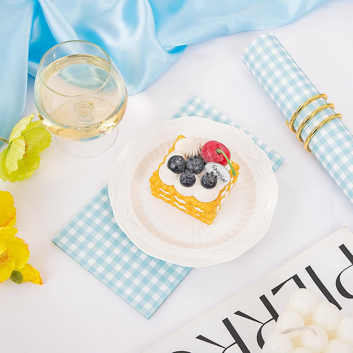 Baby Blue Checkered Napkins 150‑Pack – 3‑Ply Gingham Disposable